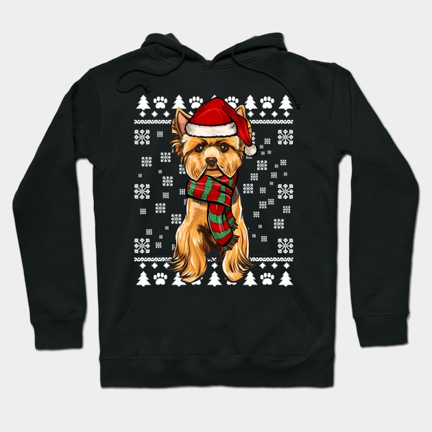 Yorkshire Terrier Dog Santa Hat Xmas Ugly Christmas Hoodie by IainDodes